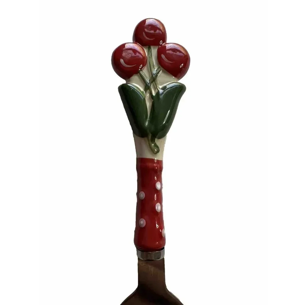 Temp-tations by Tara Cherry Ceramic Handle Stainless Steel Pie Cake Server Red